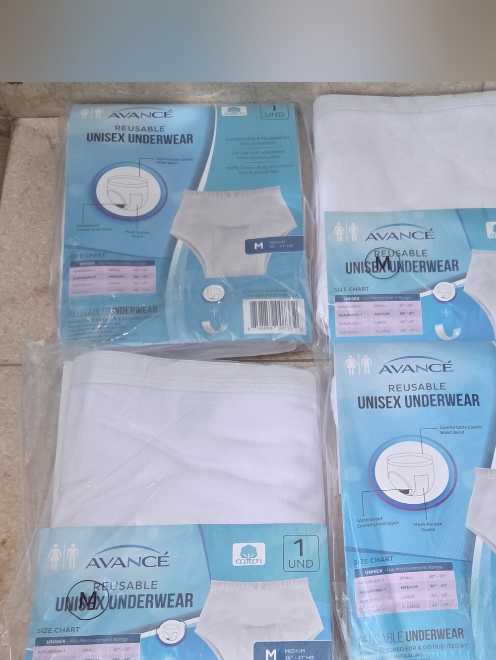 4 Pk Avancé Reusable Waterproof Cotton Unisex Incontinence Underwear Med 36-41"